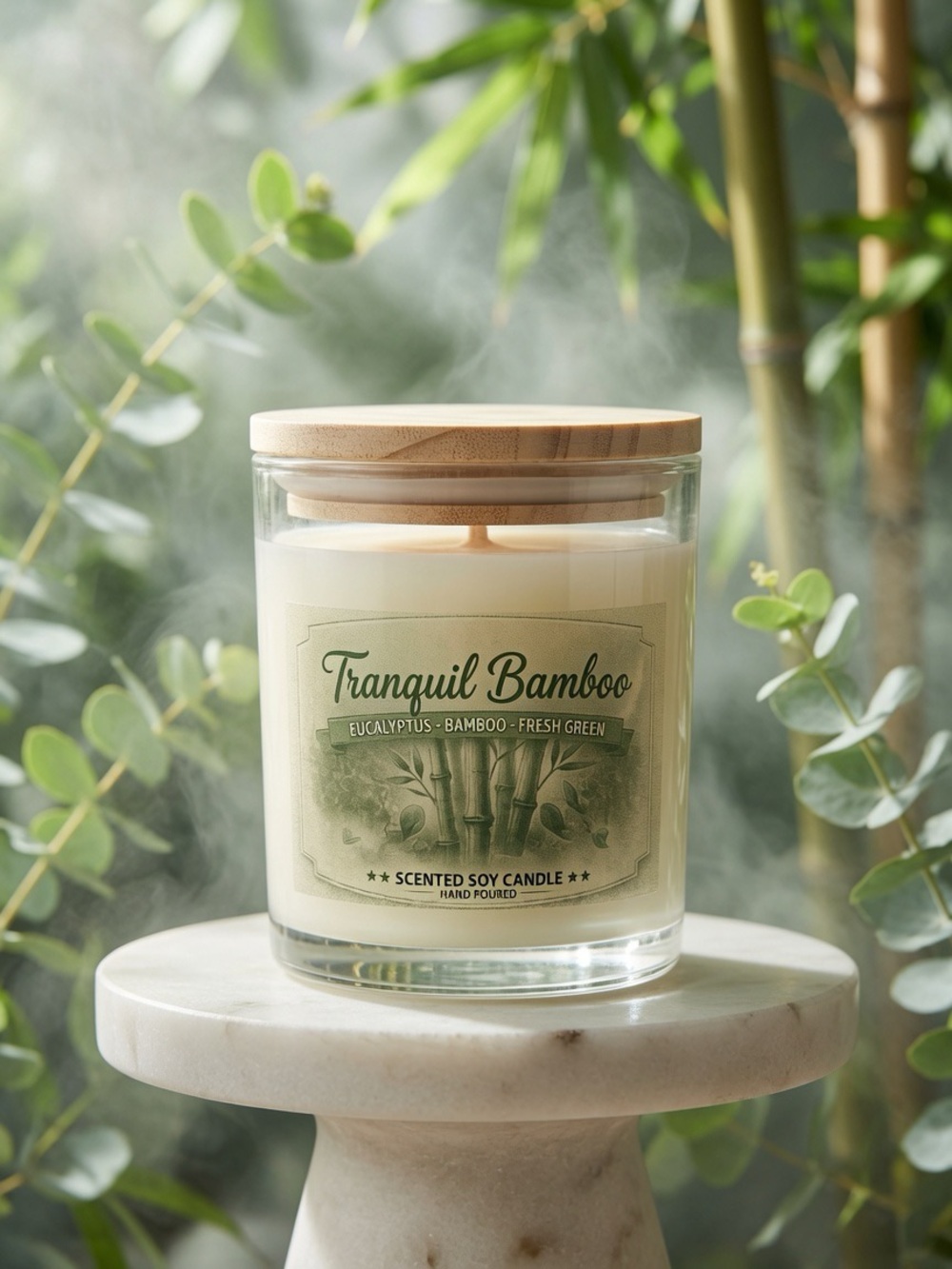 9oz Tranquil Bamboo Candle | Eucalyptus Bamboo Soy Candle | Fresh Spa Scent